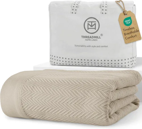 Vista 21 de Threadmill - Mantas de algodón de lujo para cama tamaño individual Manta 100% algodón para todas las estaciones para cama individual Manta