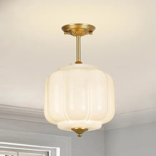 Vista 11 de Lámpara de techo de vidrio de leche blanca, iluminación de montaje al ras de 13.8 pulgadas para dormitorio, pasillo, cocina y comedor, diseño