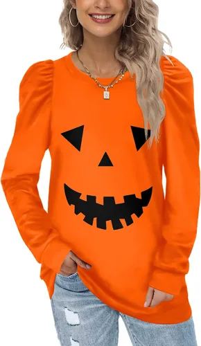 Vista 2 de WEESO Sudaderas con cuello redondo para mujer de manga abombada
