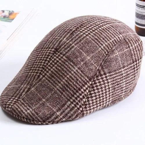 Vista 6 de Gorra de lana clásica de tweed de espiga para hombre, gorra plana Gatsby Ivy Cabbie Hat Medium