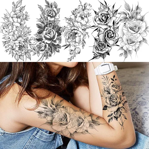 Vista 4 de VANTATY - Tatuajes temporales, diseño de flor 009