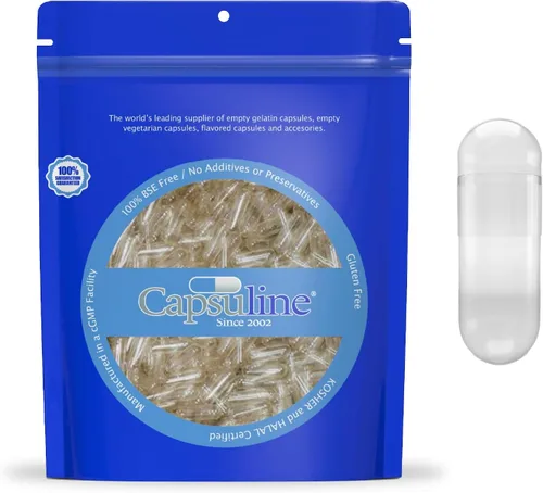 Vista 7 de Capsuline Cápsulas de gelatina vacías tamaño 000, transparentes, 500 unidades, sin gluten, Kosher, con certificación OGM Pastillas bovinas puras