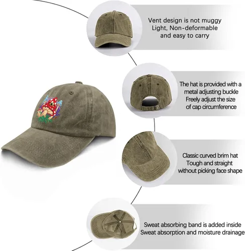 Vista 6 de Caps Psychedelic Eye Mushroom Dad Hat for Men Vintage Denim Hats Adjustable