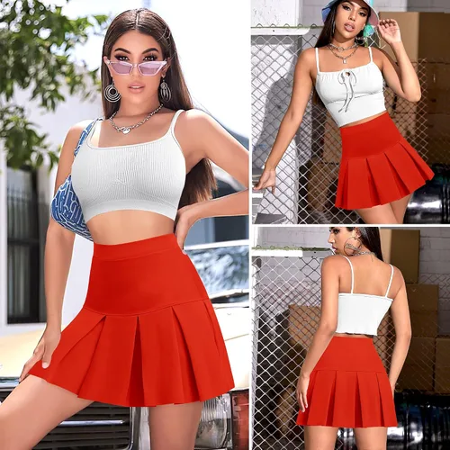 Vista 5 de High Waisted Pleated Skirts for Women Skater Tennis Skirt with Shorts Pockets Mini A-Line Skirt