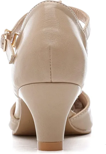 Vista 6 de DADAWEN Zapatos de tacón bajo con hebilla en T y punta cerrada para mujer, para fiesta, boda, vestido de novia