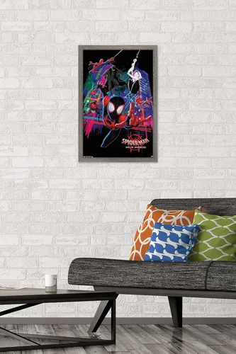 Vista 2 de Trends International Marvel Spider-Man - Póster de pared con texto en inglés "Into The Spider-Verse", 14.725 x 22.375 pulgadas, versión enmarcada