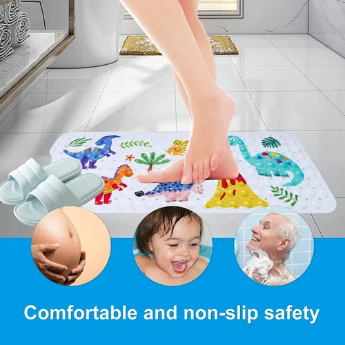 Vista 4 de GDV Tapete de baño para bebé para niños, tapete de baño extra grande de 40 x 16 pulgadas, antideslizante, con dibujos animados, con ventosas