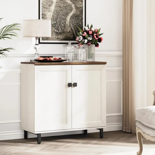 Vista 19 de FENSULN Gabinete de aparador de buffet multifuncional de casa de campo Moderna con estantes ajustables para cocina, barra de café, sala de estar