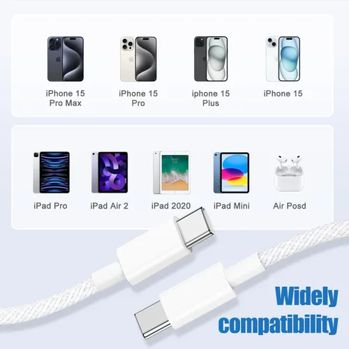 Vista 6 de Cable de carga USB C a C de 3 pies, 60 W rápido tipo C a C, cable de carga corto para Apple iPhone 17 Pro Max/17 Air/16 Pro Max/15 Plus, MacBook Pro