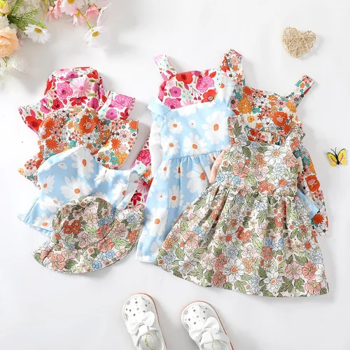 Vista 5 de Vestido para bebé recién nacida niña pequeña Vestido para niña pequeña de cuello halter sin mangas con flores Vestido de verano para niña de espalda