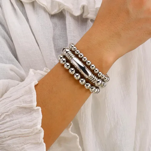 Vista 4 de Brazalete de oro para mujer, grueso, curvado, apilable, chapado en abalorios, pulseras elásticas