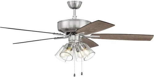 Vista 3 de Craftmade Pro Plus P104BNK5-52DWGWN - Ventilador de interior con kit de 4 luces de vidrio transparente en níquel pulido cepillado con aspas