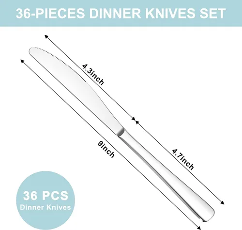 Vista 2 de Juego de cuchillos de mantequilla de 36 piezas, cuchillo de mantequilla de 9 pulgadas, juego de cuchillos de cena de acero inoxidable de grado