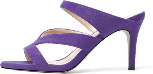 Vista 2 de ROSERWISH Vestido de fiesta sin cordones para mujer, de gamuza, con puntera abierta, tacón alto, sandalias de tacón alto de 3.3 pulgadas