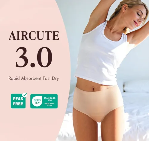 Vista 2 de AIRCUTE Ropa interior absorbente para incontinencia urinaria para mujer, sin costuras, lijado de cintura alta, para fugas de vejiga, 2.2 onzas Beige