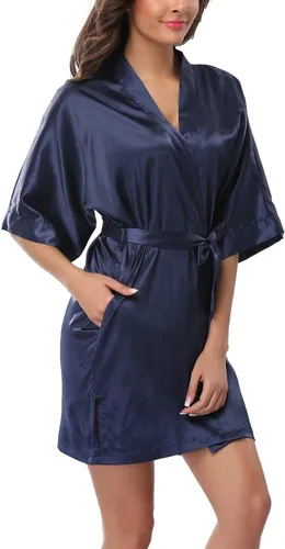 Vista 8 de Women's Short Satin Kimono Robe for Wedding Bridal Party Bridesmaid Robe Sleepwear Azul