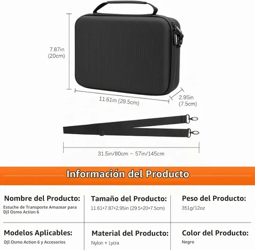 Vista 9 de AMAZEAR Funda de transporte para DJI Osmo Action 5 Pro, accesorios DJI Action5 Pro, protector compacto y rígido, bolsa de transporte portátil