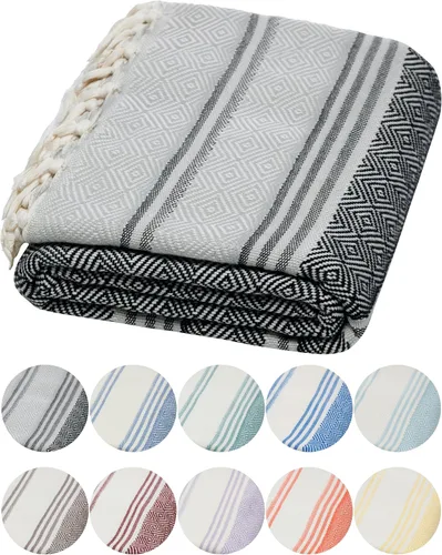 Vista 12 de DEMMEX Organic Diamond - Toalla turca de baño y playa 100% algodón turco certificado Oeko-TEX, ultra suave, de secado rápido, ligera, compacta