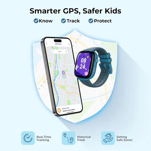 Vista 4 de EIOTCLUB Reloj inteligente MX3 para niños, videollamadas 4G LTE y rastreador GPS, modo escolar y zonas seguras, botón SOS y controles parentales