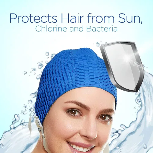Vista 5 de BeeMo Gorro de Natación de Látex para Mujeres - Gorro de Natación de Goma - Suave Cómodo Elástico Elegante Diseño de Corte Bajo Protege el Cabello