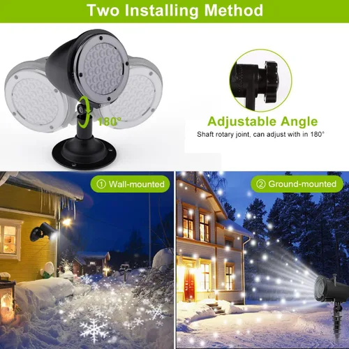Vista 4 de Proyector de luz LED de nevada, proyector de luces de copo de nieve de Navidad al aire libre, luces LED de Sanwsmo Navidad, iluminación decorativa