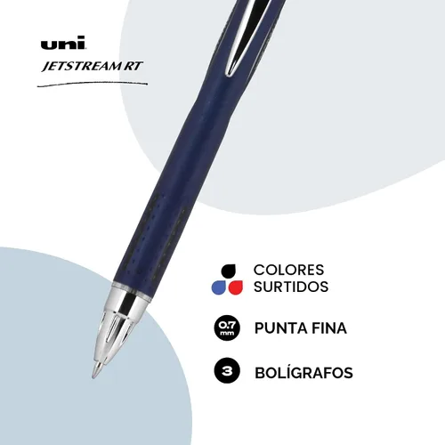 Vista 2 de Uniball 70879 Uni-Ball Jetstream Punta Fina 0.7 Mm Paquete de 3, Surtido