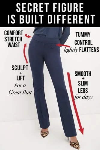 Vista 4 de Rekucci Secret Figure - Pantalón con corte de bota y cintura elástica para mujer, con control de abdomen
