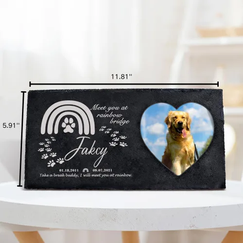 Vista 2 de Farfume Piedras conmemorativas personalizadas para mascotas con foto y texto Marcadores personalizados para tumbas para mascotas Lápidas