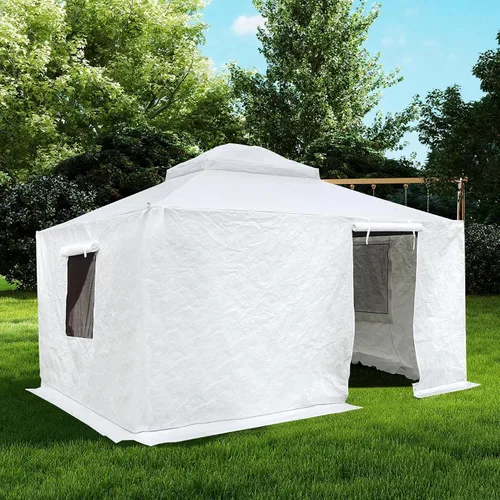 Vista 23 de Domi 2,44 m x 2,44 m Funda Universal de Invierno para Cenadores con Techo Rígido, Cubierta Exterior Impermeable con Paredes Laterales y Ventanas
