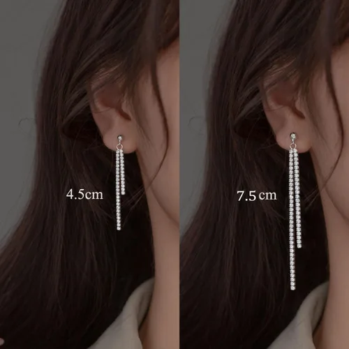 Vista 3 de SLUYNZ Sterling Silver Crystal Rhinestone Linear Drop Earrings for Women Teens CZ Long Dangle Earrings Tassel Chain Studs 4.5 cm7.5 cm