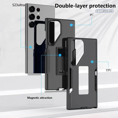 Vista 6 de Funda diseñada para Samsung Galaxy S23 Ultra con soporte, protección contra caídas funciona con soporte magnético para automóvil, a prueba de polvo