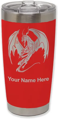 Vista 34 de LaserGram Vaso aislado al vacío de 20 onzas, dragón, grabado personalizado incluido (negro)