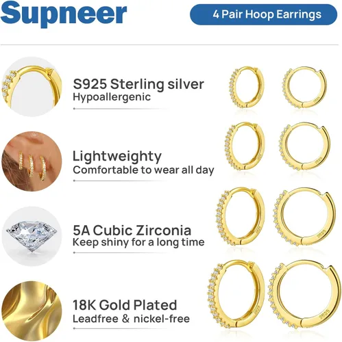 Vista 6 de Silver Gold Hoop Earrings for Women Trendy Hypoallergenic Earrings Huggie Cartilage Hoop Earrings Piercing Jewelry for Women