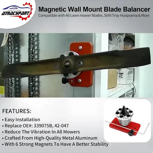 Vista 2 de ATRACYPART 42-047 Equilibrador magnético de cuchillas de montaje en pared, compatible con todas las cuchillas de cortacésped, Stihl Troy Husqvarna