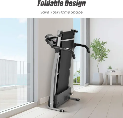 Vista 5 de Goplus Foldable Treadmill, Freestanding Portable Treadmill with 12 Preset Programs, LCD Monitor, Built-in Wheels & Pulse Sensor, Folding Compact