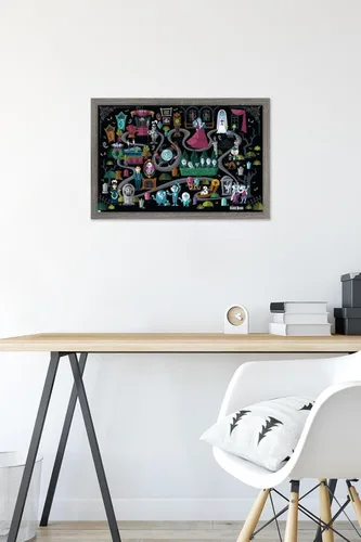 Vista 6 de Disney Haunted Mansion - Póster de pared de mapa, 22.4 pulgadas de largo x 14.7 pulgadas de ancho, versión enmarcada de madera de granero