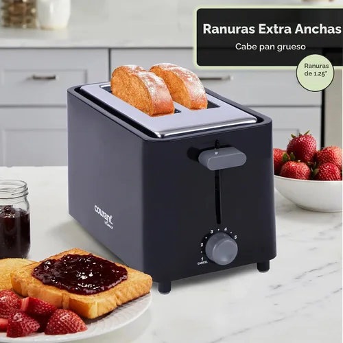 Vista 2 de Courant Tostadora de 2 rebanadas Cool Touch con ranuras extra anchas para pan, bagels y waffles con 6 configuraciones de tostado ajustables, bandeja