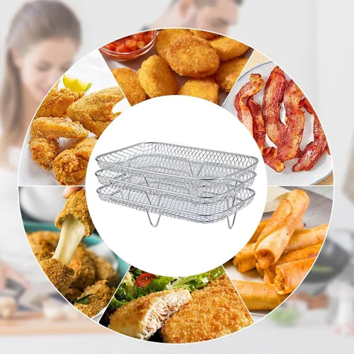 Vista 7 de Accesorios para freidora de aire de 3 capas, estantes apilables de acero inoxidable 304, bandeja para freidora de aire, accesorios para freidora