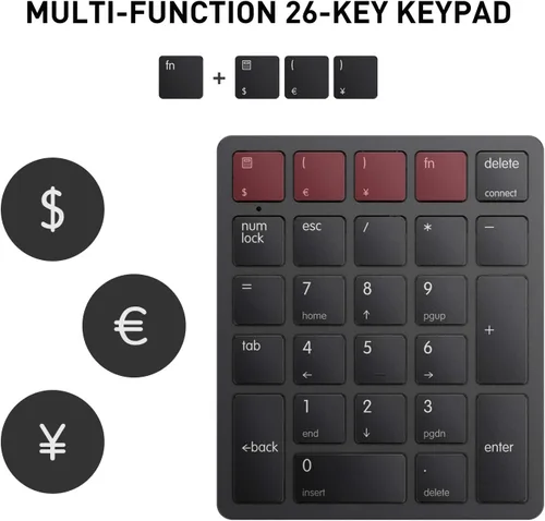 Vista 9 de havit Teclado Numérico Bluetooth Inalámbrico Teclado Numérico Portátil Mini de 26 Teclas para Contabilidad Financiera, Recargable, para Windows