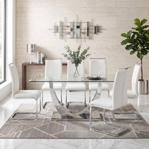 Vista 46 de Juego de mesa de comedor blanca para 6, 71 pulgadas, juego de mesa de comedor de mármol sintético para 6 Modern Dining Table Set for 6, Black PU