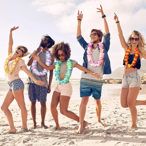 Vista 7 de FreshDear 12 unidades de leis hawaianos a granel, leis para fiesta luau, leis hawaianos para adultos, regalos de fiesta en la playa para adultos