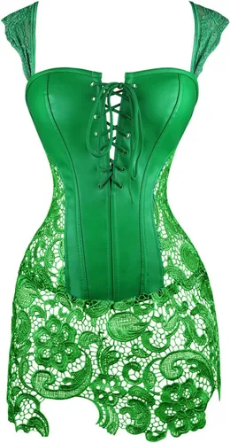 Vista 2 de Kimring Corsé gótico steampunk de piel sintética con falda de encaje para mujer