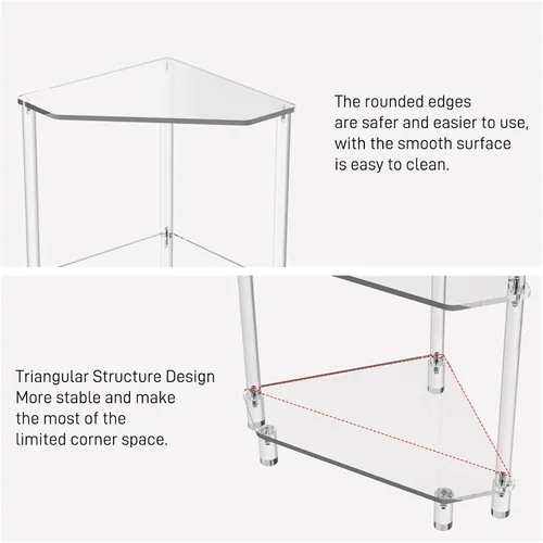 Vista 4 de Eglaf - Mesa auxiliar de esquina de acrílico, mesa auxiliar triangular de 3 niveles Small Clear Side Table for Living Room, Bedroom, Bathroom