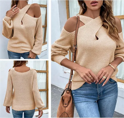 Vista 3 de Suéter con capucha para mujer, moda de otoño 2023, cuello redondo, manga larga, casual, a la moda, de gran