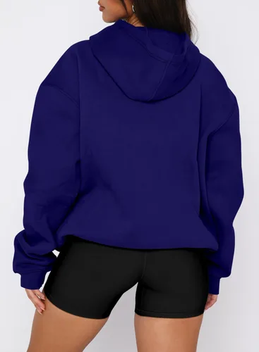Vista 16 de onlypuff Sudadera casual con capucha para mujer, de manga larga, con bolsillo de canguro, hombro caído