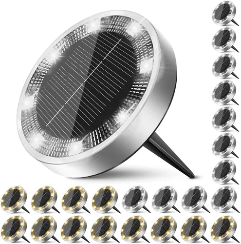 Vista 16 de Peasur Luces solares de suelo para exteriores, paquete de 24 luces planas de disco con energía solar, IP68 impermeable, antioxidante, iluminación