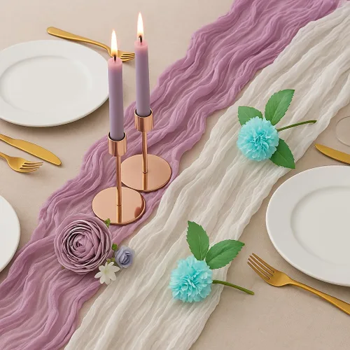 Vista 2 de 2 caminos de mesa de 13 pies para bodas, camino de mesa de algodón de lino, caminos de mesa de gasa, decoración de fiesta nupcial, decoración