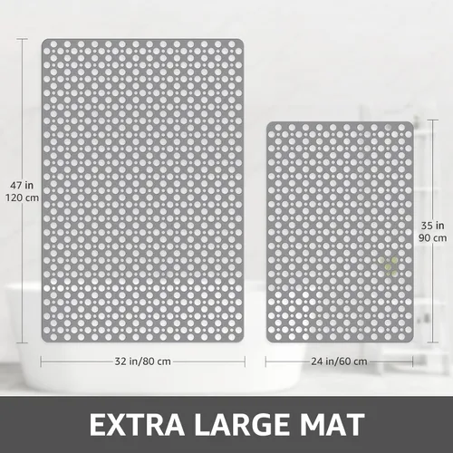 Vista 2 de Yolife Tapete de ducha grande, 35 x 24 pulgadas, antideslizante, para ducha interior con orificio de drenaje, tapete de ducha de elastómero