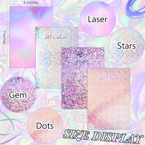 Vista 2 de Kosiz 100 hojas de cartulina holográfica metálica, cartulina brillante con purpurina iridiscente, papel de espejo iridiscente de 8.5 x 11 pulgadas