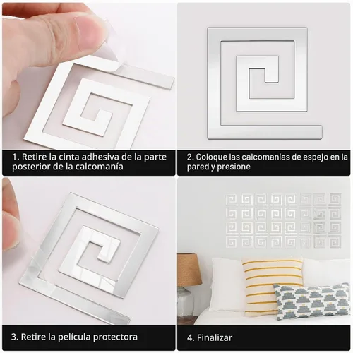 Vista 6 de 100 piezas de espejo acrílico extraíble, azulejos de espejo, calcomanías de pared de espejo para decoración del hogar, sala de estar, dormitorio 100